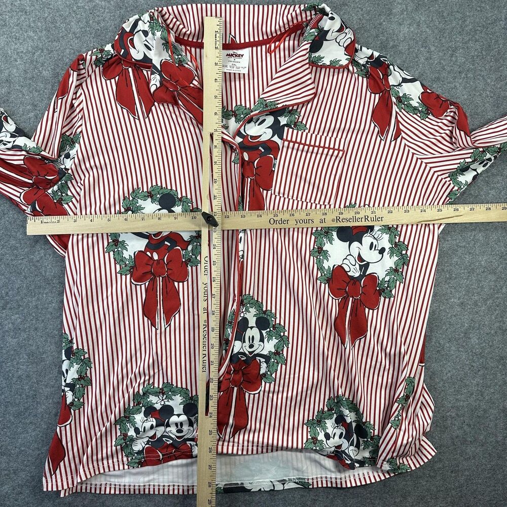Disney x Primark Pajama Top Womens 2XL Red Mickey Minnie Christmas Button Shirt - Picture 6 of 9